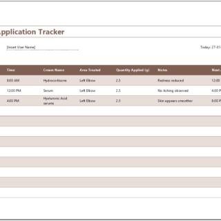 Cream Application Tracker Template