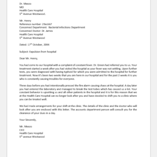Letter to Patient for Removal from Hospital for Unethical Conduct