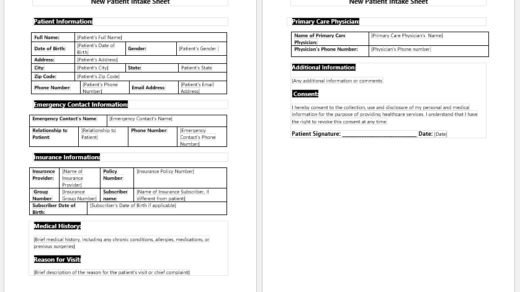 New Patient Intake Sheet