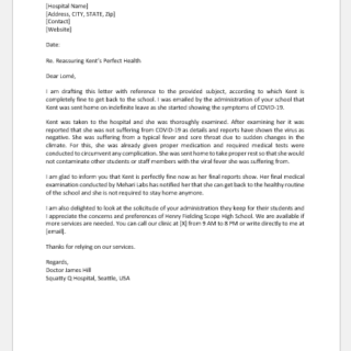 Return to School Note from Doctor