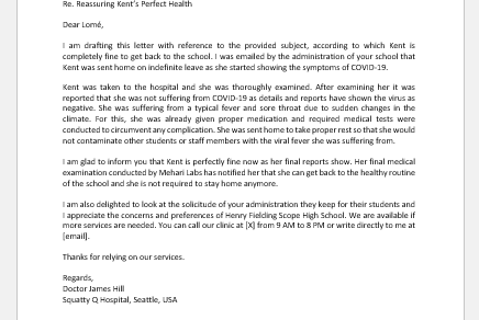 Return to School Note from Doctor