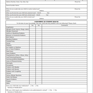 Student monthly health assessment form