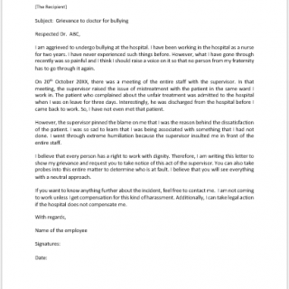 Grievance Letter to Doctor for Bullying