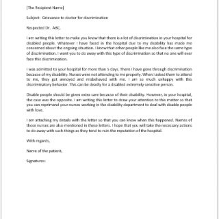 Grievance Letter to Doctor for Discrimination