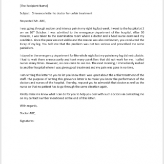 Grievance Letter to Doctor for Unfair Treatment