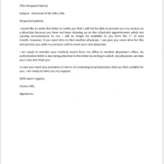 Physician Dismissal of a Patient Letter