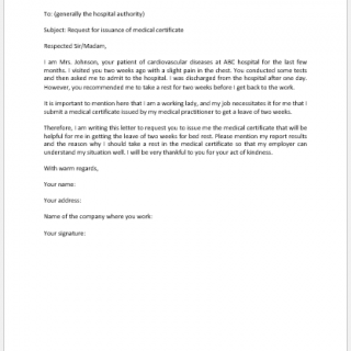 Request Letter to Doctor for Medical Certificate