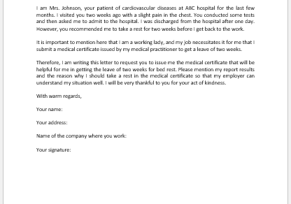 Request Letter to Doctor for Medical Certificate