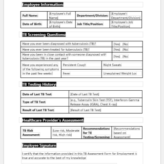 TB Assessment Form for Employment