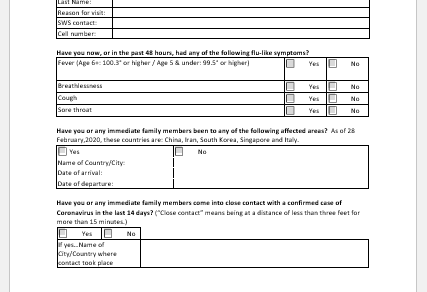 Travel declaration form for COVID-19