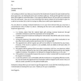 Pain treatment agreement letter