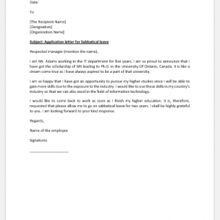 Sabbatical Leave Letter for Higher Studies