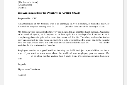 Doctor Appointment Letter to Office