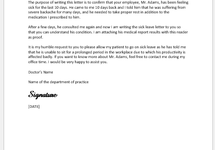 Fake Doctor Leave Letter with Signatures