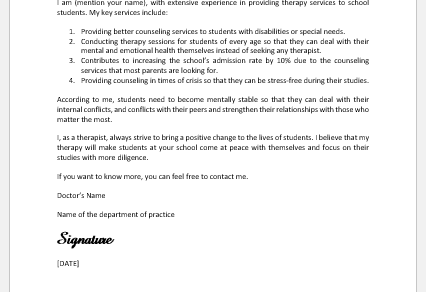 Letter from Therapist to School