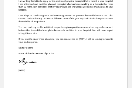 Letter to Doctor from Physical Therapist