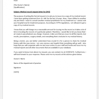 Letter to Request Medical Records from Hospital