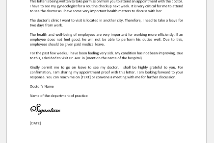 Permission Letter for Doctor Appointment