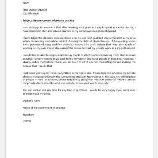 Private Practice Announcement Letter