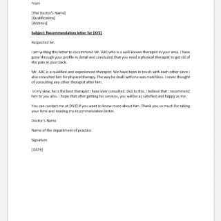 Therapist Recommendation Letter for Client