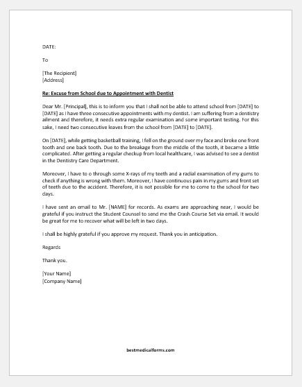 Letter To School For Dentist Appointment Download Letter letter-to-school-for-dentist-appointment-download-letter