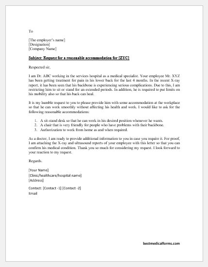 Reasonable Accommodation Request Letter From Doctor