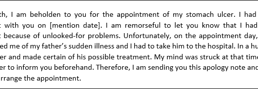 Apology message to doctor for missed appointment