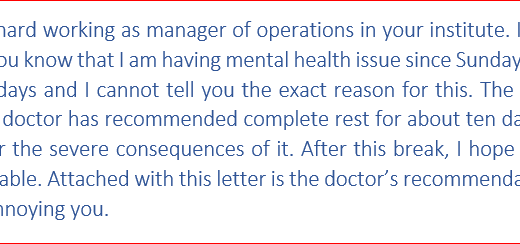 Mental health excuse letter