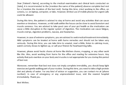 Doctor Recommendation Letter for Bed Rest