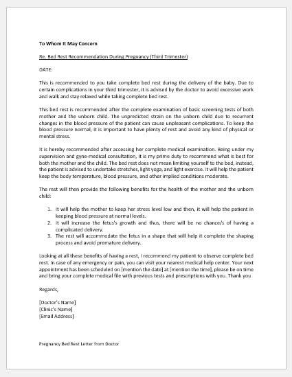 Pregnancy Bed Rest Letter from Doctor