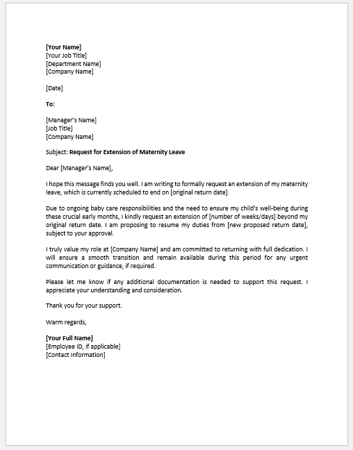 Maternity Leave Extension Letter for Baby Care