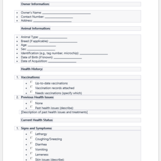 Animal health diseases form template