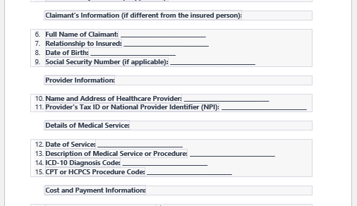 Claim Form for Health Insurance Policies