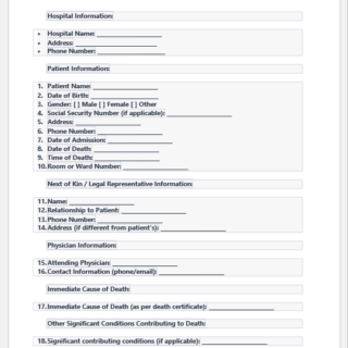 Death in hospital form template