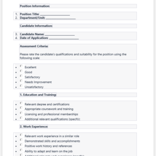Hospital candidate assessment form template