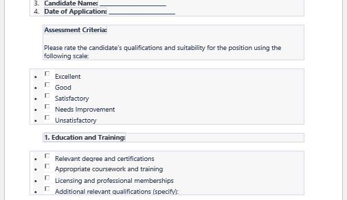 Hospital candidate assessment form template