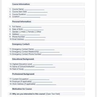 Hospital course application form template
