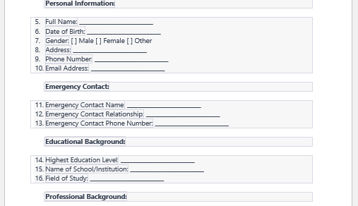 Hospital course application form template