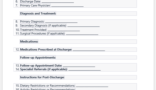 Hospital discharge summary form template