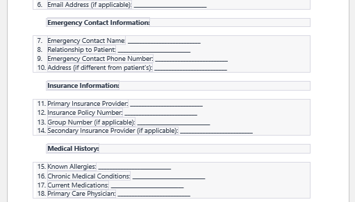 Hospital information form template