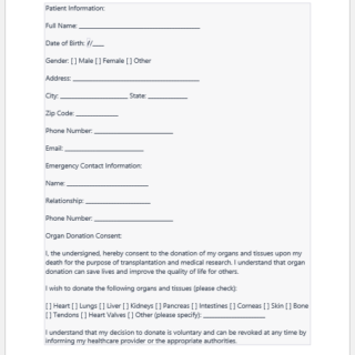 Hospital organ donor form