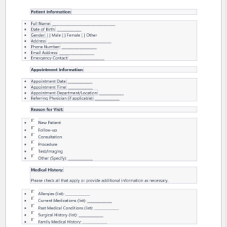 Hospital outpatient form template