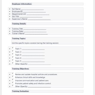 Hospital training form template