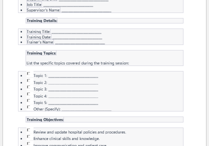 Hospital training form template