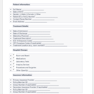 Hospital treatment form for insurance