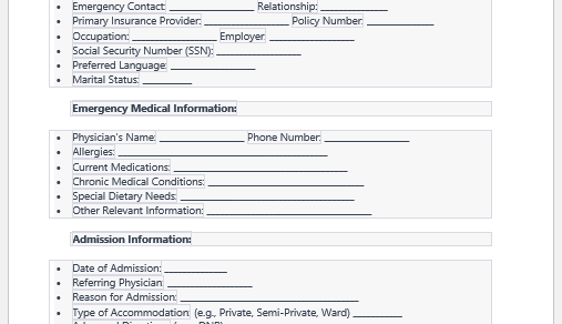Medical Registration cum Admission Form