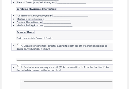 Medical certification form of the cause of death