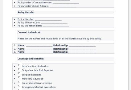 Mediclaim policy form template