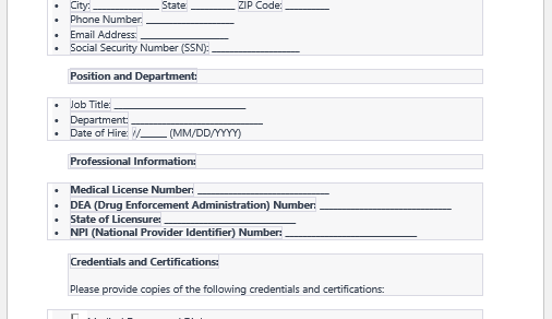 Medical onboarding form template