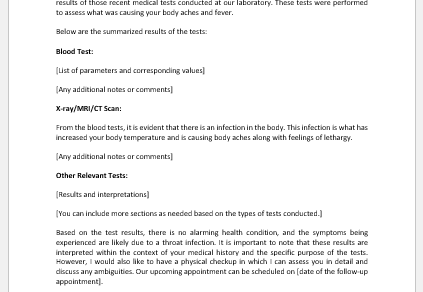 Medical test result letter template